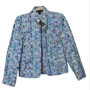 Linda Allard/ Ellen Tracy collab geometric print silk cotton blend blazer 4P
